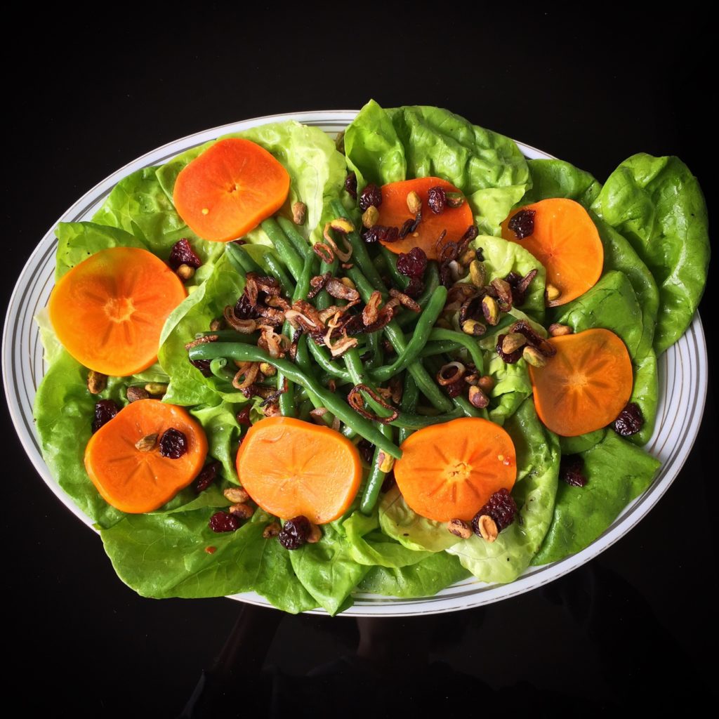 Salad with Green Beans, Pickled Persimmon and Dried Cherries