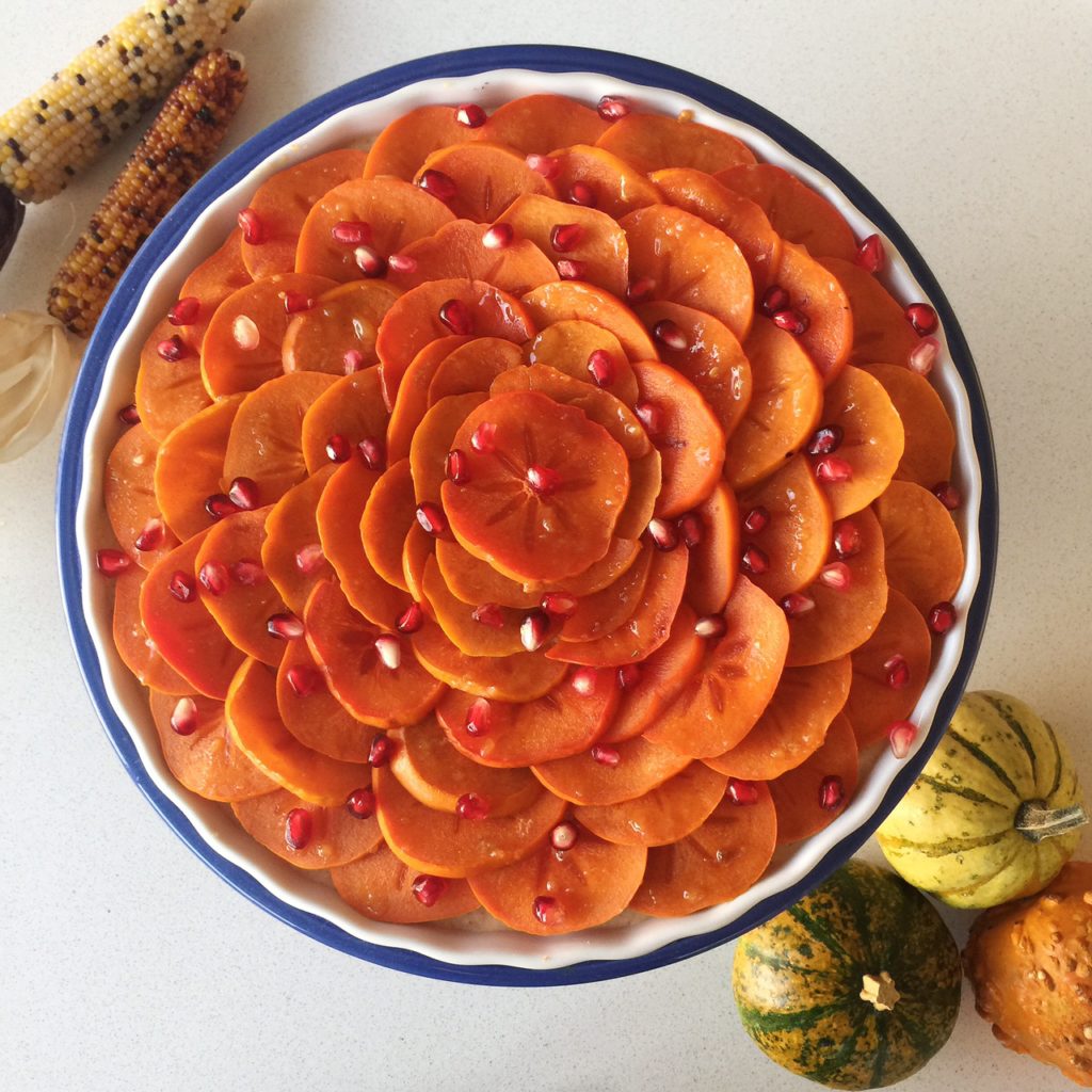 Persimmon Almond Butter Mousse Tart with Sesame-Oat Crust