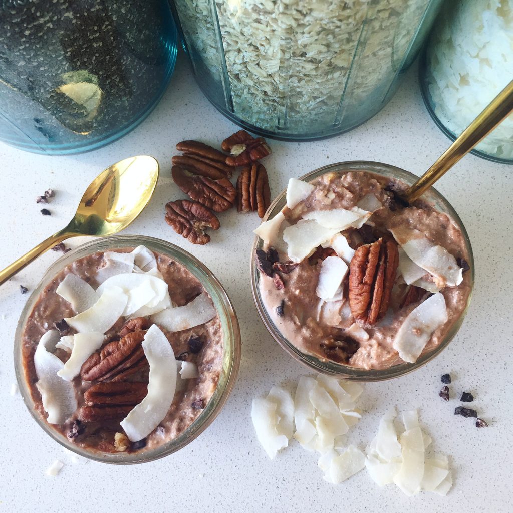 Chocolate Pecan Coconut Overnight Oats (Vegan)