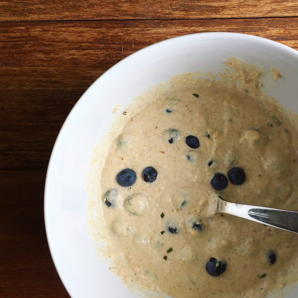 7-Grain Blueberry-Rosemary Pancakes with Orange Blossom and Coconut Butter (dairy-free, egg-free)