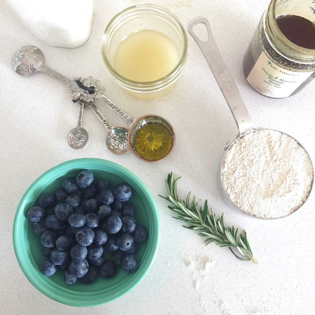 7-Grain Blueberry-Rosemary Pancakes with Orange Blossom and Coconut Butter (dairy-free, egg-free)