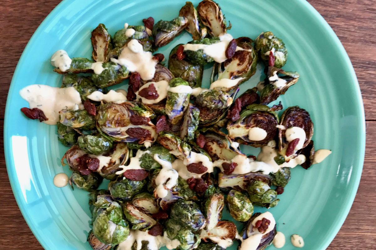 Kalettes with Lemon tahini Drizzle and Goji Berrie
